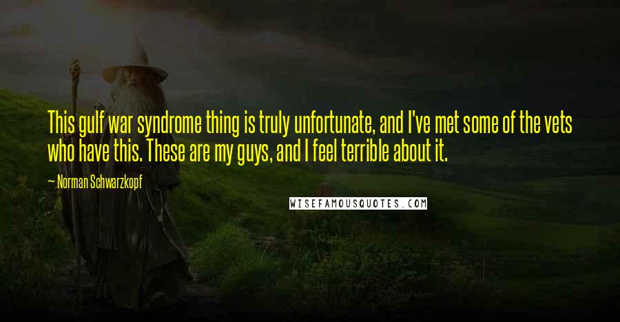 Norman Schwarzkopf Quotes: This gulf war syndrome thing is truly unfortunate, and I've met some of the vets who have this. These are my guys, and I feel terrible about it.
