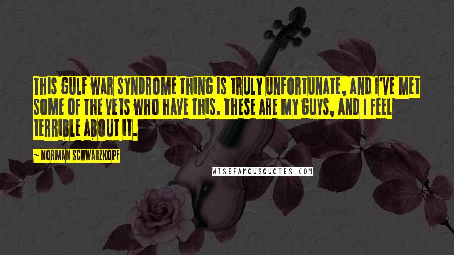 Norman Schwarzkopf Quotes: This gulf war syndrome thing is truly unfortunate, and I've met some of the vets who have this. These are my guys, and I feel terrible about it.