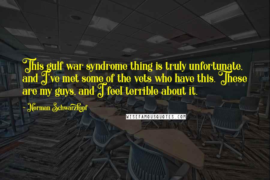 Norman Schwarzkopf Quotes: This gulf war syndrome thing is truly unfortunate, and I've met some of the vets who have this. These are my guys, and I feel terrible about it.