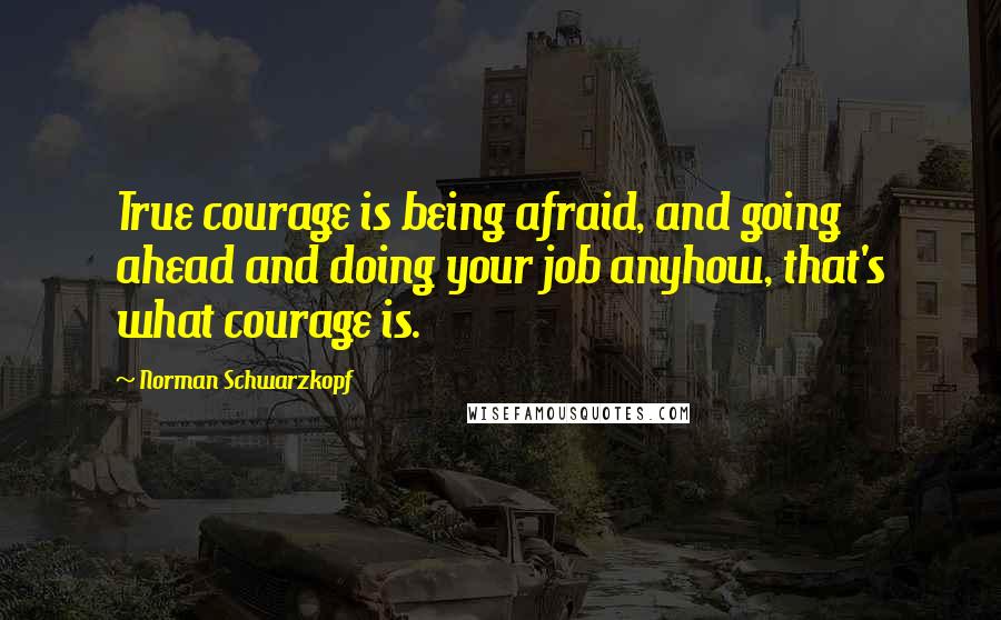 Norman Schwarzkopf Quotes: True courage is being afraid, and going ahead and doing your job anyhow, that's what courage is.