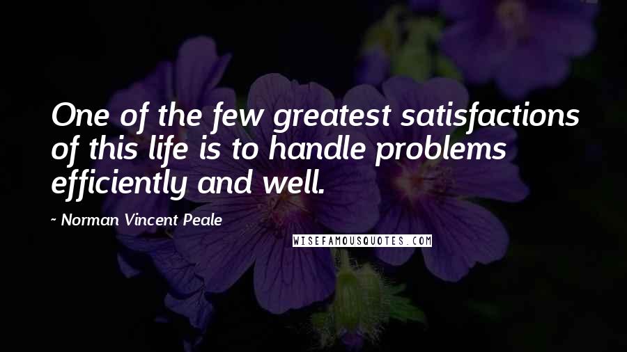 Norman Vincent Peale Quotes: One of the few greatest satisfactions of this life is to handle problems efficiently and well.