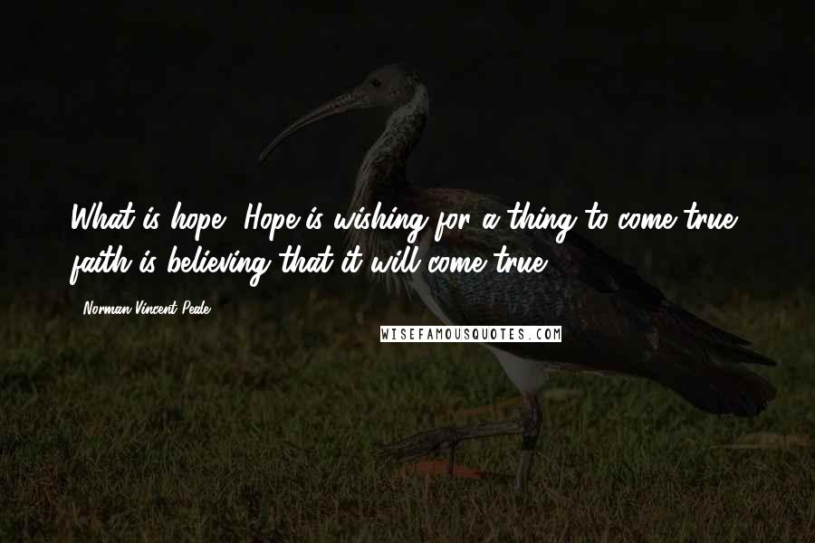 Norman Vincent Peale Quotes: What is hope? Hope is wishing for a thing to come true; faith is believing that it will come true.