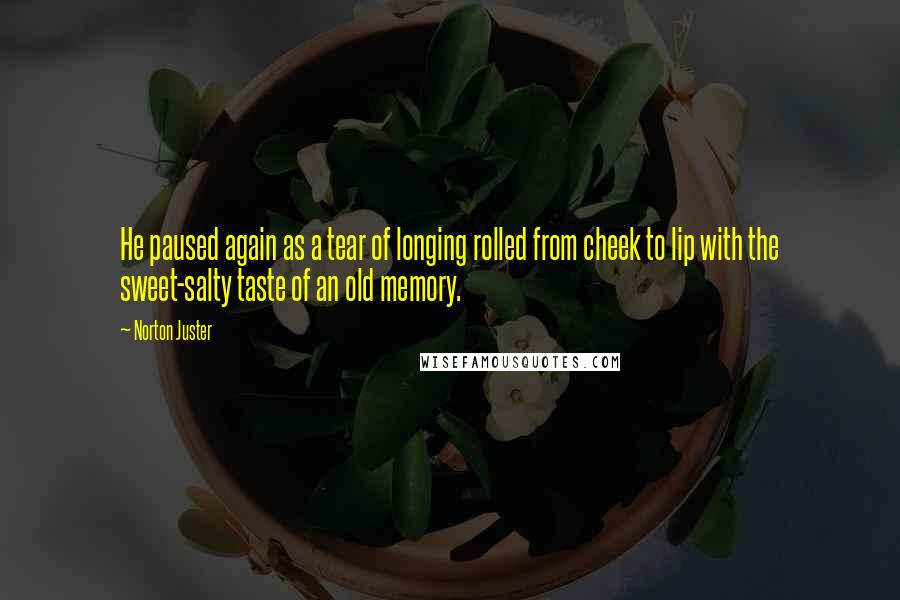 Norton Juster Quotes: He paused again as a tear of longing rolled from cheek to lip with the sweet-salty taste of an old memory.