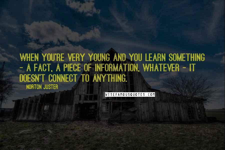 Norton Juster Quotes: When you're very young and you learn something - a fact, a piece of information, whatever - it doesn't connect to anything.