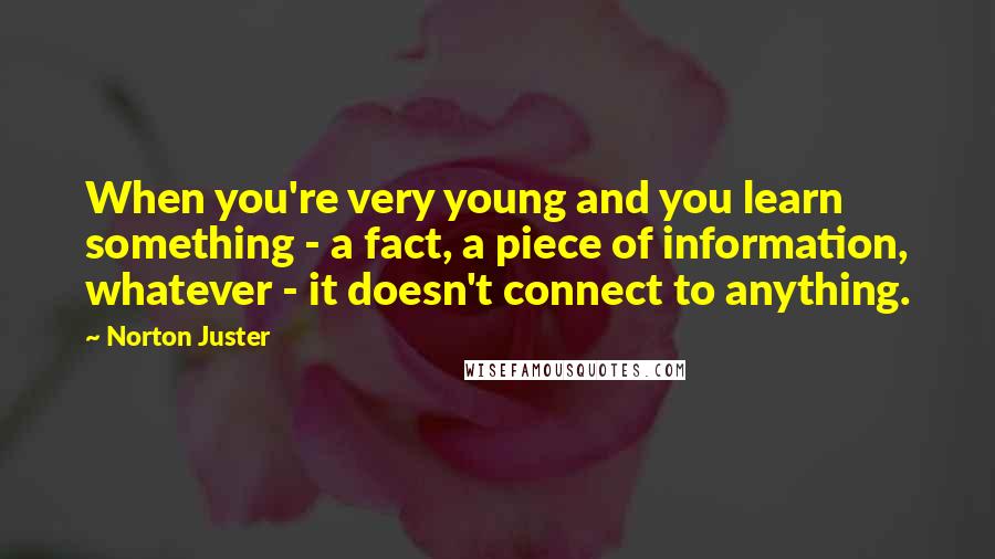 Norton Juster Quotes: When you're very young and you learn something - a fact, a piece of information, whatever - it doesn't connect to anything.