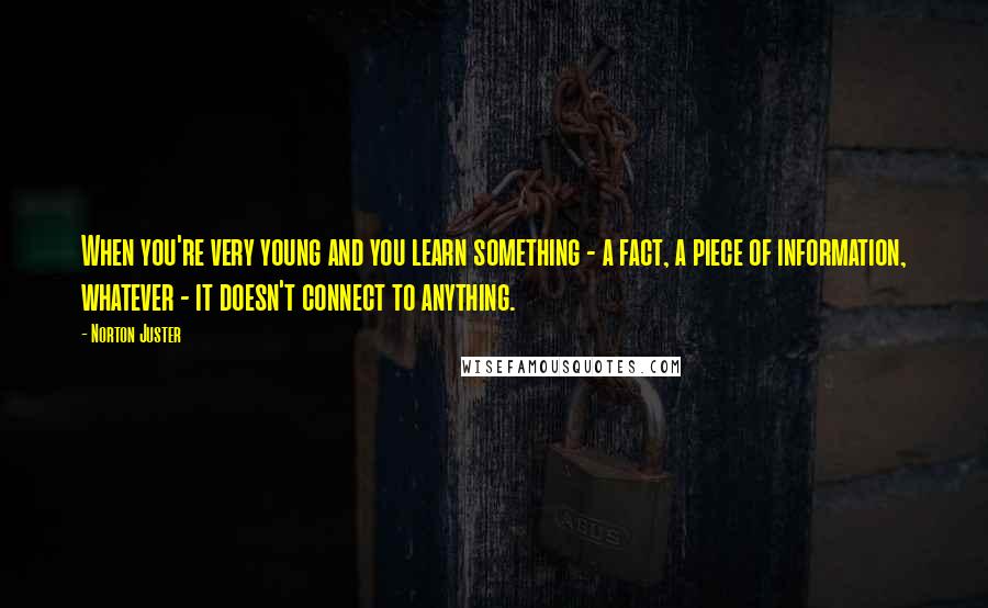 Norton Juster Quotes: When you're very young and you learn something - a fact, a piece of information, whatever - it doesn't connect to anything.