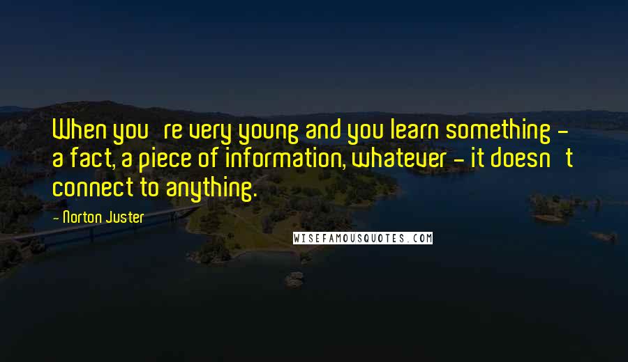 Norton Juster Quotes: When you're very young and you learn something - a fact, a piece of information, whatever - it doesn't connect to anything.