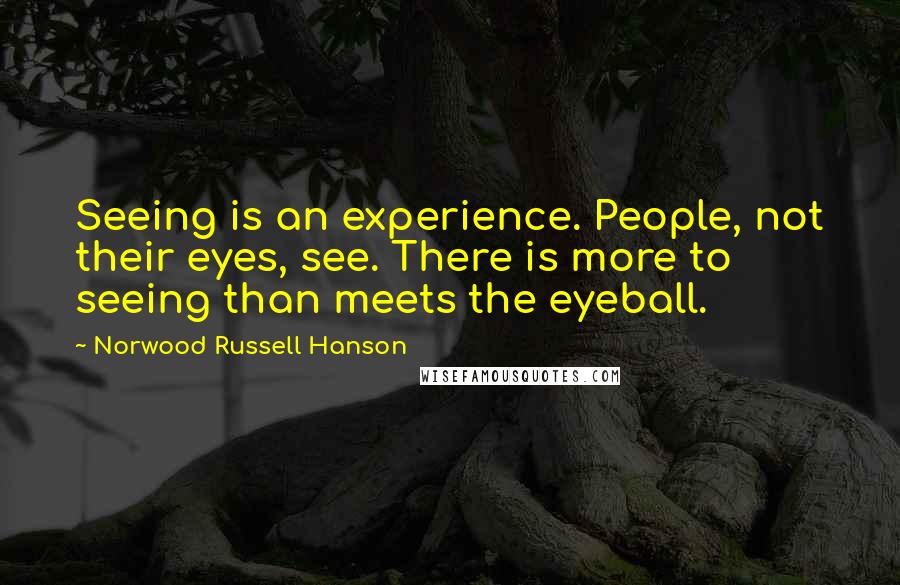 Norwood Russell Hanson Quotes: Seeing is an experience. People, not their eyes, see. There is more to seeing than meets the eyeball.