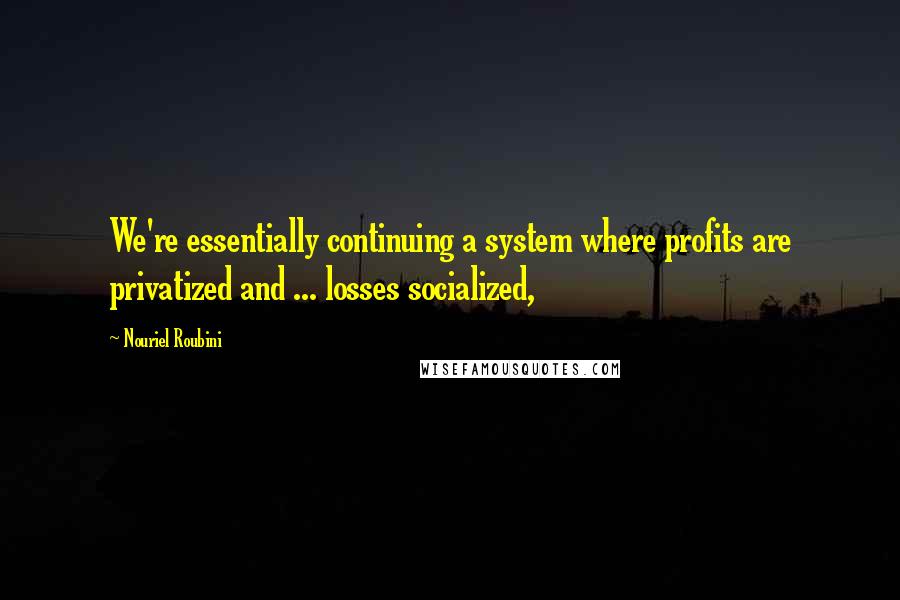 Nouriel Roubini Quotes: We're essentially continuing a system where profits are privatized and ... losses socialized,