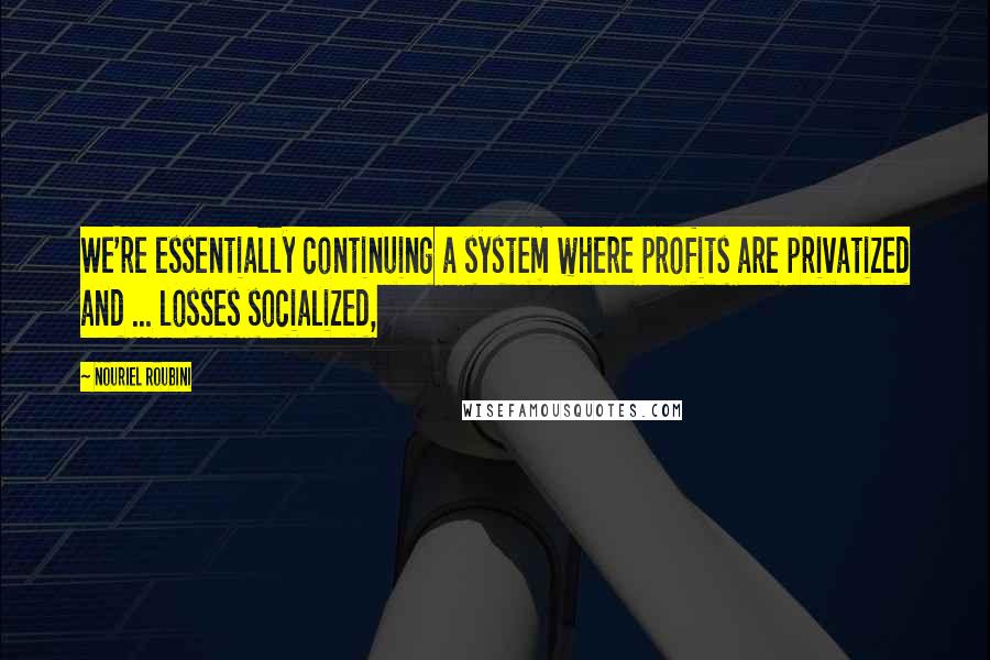 Nouriel Roubini Quotes: We're essentially continuing a system where profits are privatized and ... losses socialized,