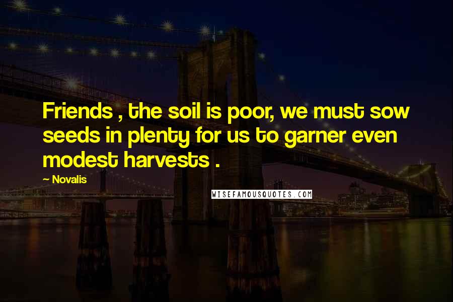 Novalis Quotes: Friends , the soil is poor, we must sow seeds in plenty for us to garner even modest harvests .