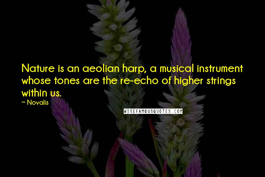 Novalis Quotes: Nature is an aeolian harp, a musical instrument whose tones are the re-echo of higher strings within us.