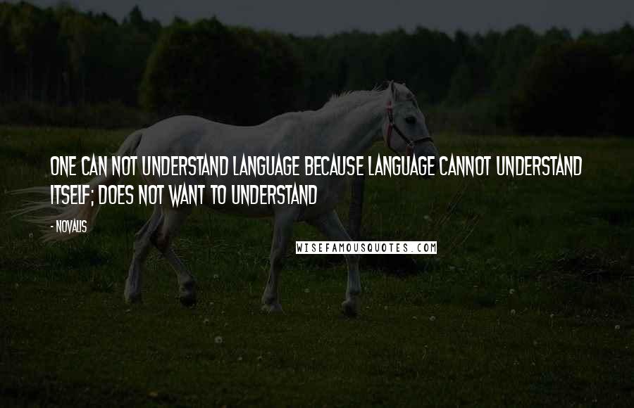 Novalis Quotes: One can not understand language because language cannot understand itself; does not want to understand
