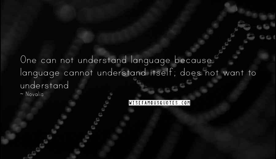 Novalis Quotes: One can not understand language because language cannot understand itself; does not want to understand