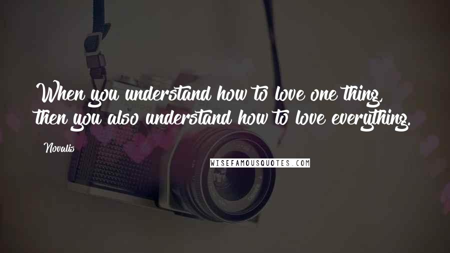 Novalis Quotes: When you understand how to love one thing, then you also understand how to love everything.