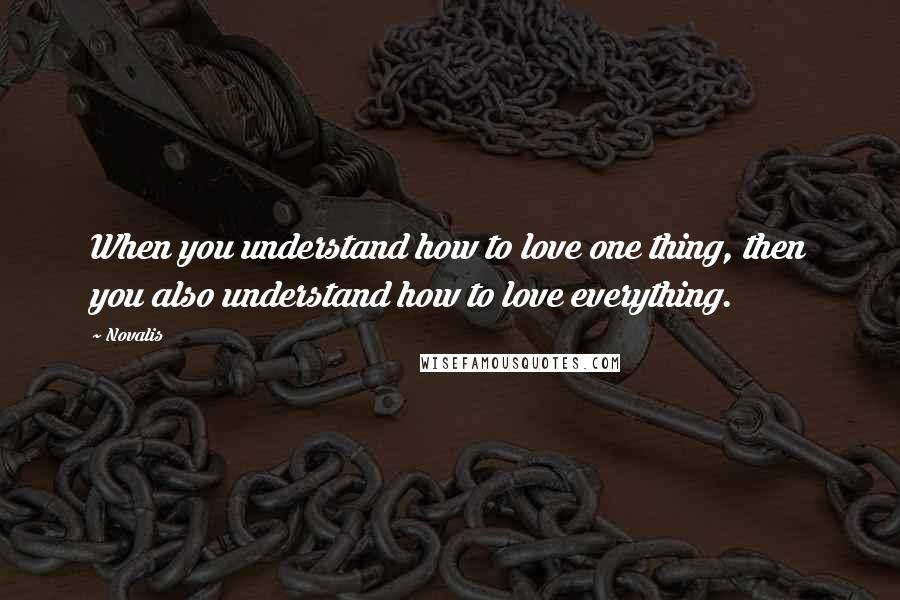 Novalis Quotes: When you understand how to love one thing, then you also understand how to love everything.