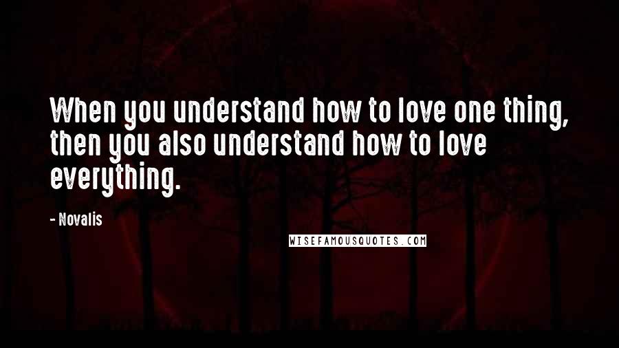 Novalis Quotes: When you understand how to love one thing, then you also understand how to love everything.