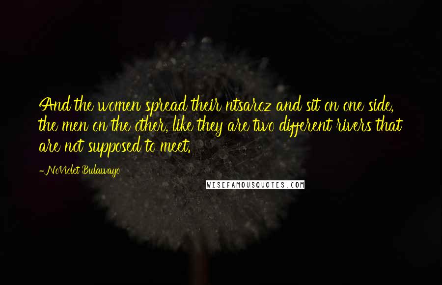 NoViolet Bulawayo Quotes: And the women spread their ntsaroz and sit on one side, the men on the other, like they are two different rivers that are not supposed to meet.