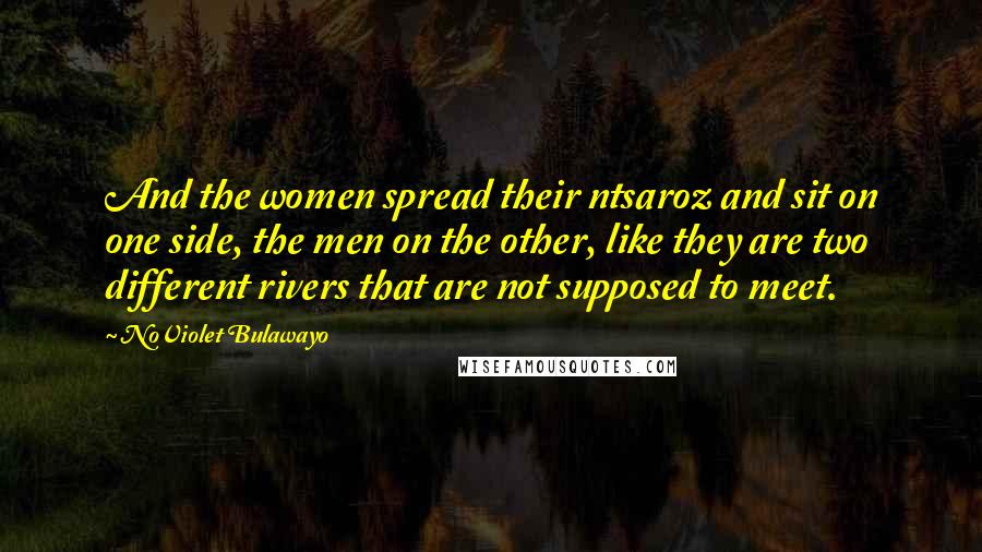 NoViolet Bulawayo Quotes: And the women spread their ntsaroz and sit on one side, the men on the other, like they are two different rivers that are not supposed to meet.