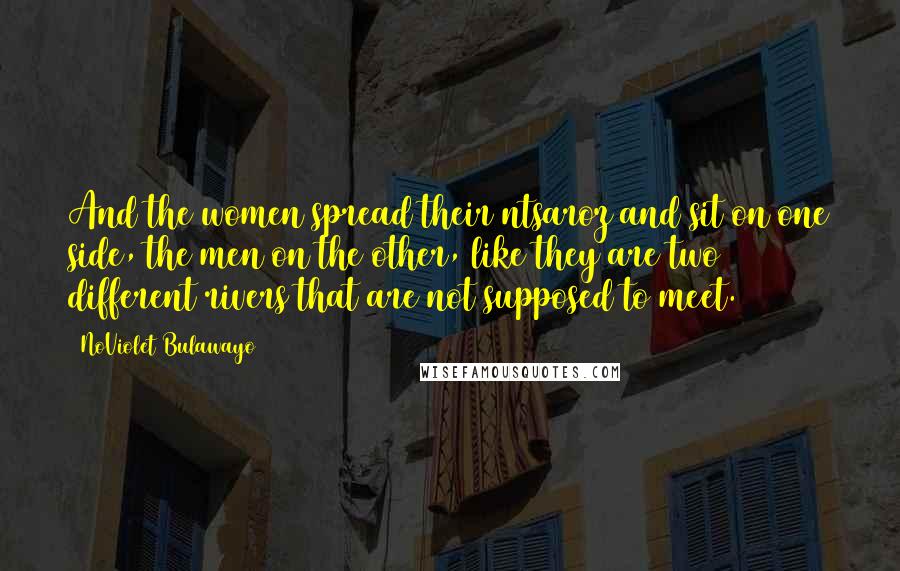 NoViolet Bulawayo Quotes: And the women spread their ntsaroz and sit on one side, the men on the other, like they are two different rivers that are not supposed to meet.