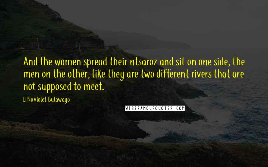 NoViolet Bulawayo Quotes: And the women spread their ntsaroz and sit on one side, the men on the other, like they are two different rivers that are not supposed to meet.