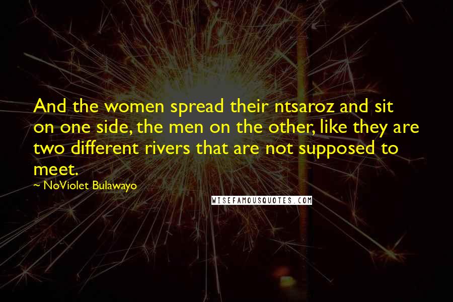 NoViolet Bulawayo Quotes: And the women spread their ntsaroz and sit on one side, the men on the other, like they are two different rivers that are not supposed to meet.