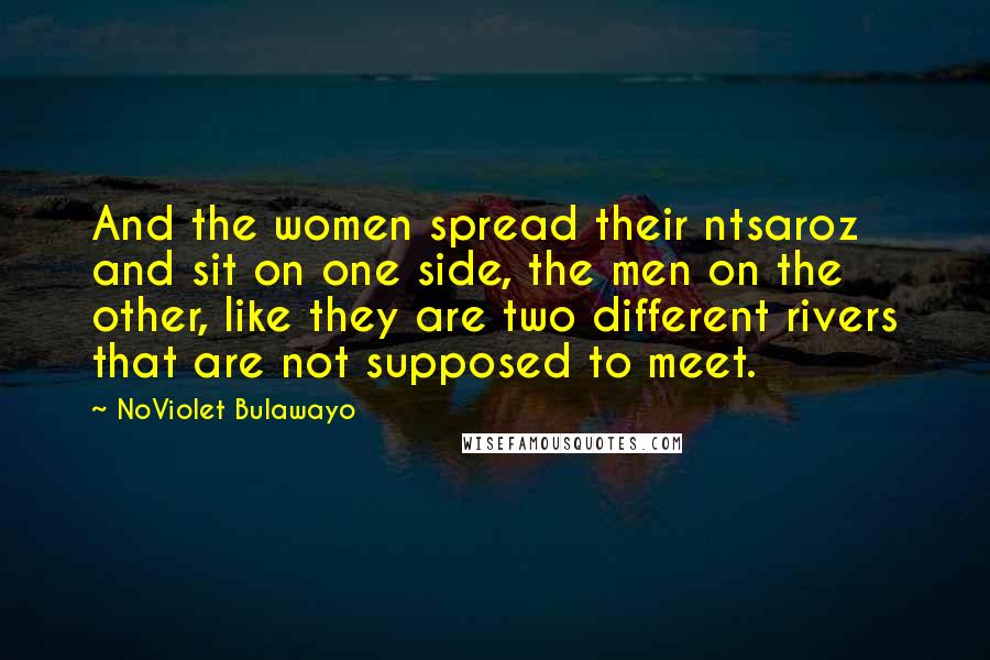 NoViolet Bulawayo Quotes: And the women spread their ntsaroz and sit on one side, the men on the other, like they are two different rivers that are not supposed to meet.
