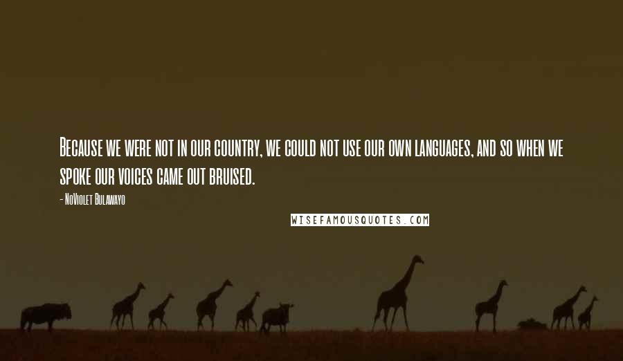 NoViolet Bulawayo Quotes: Because we were not in our country, we could not use our own languages, and so when we spoke our voices came out bruised.
