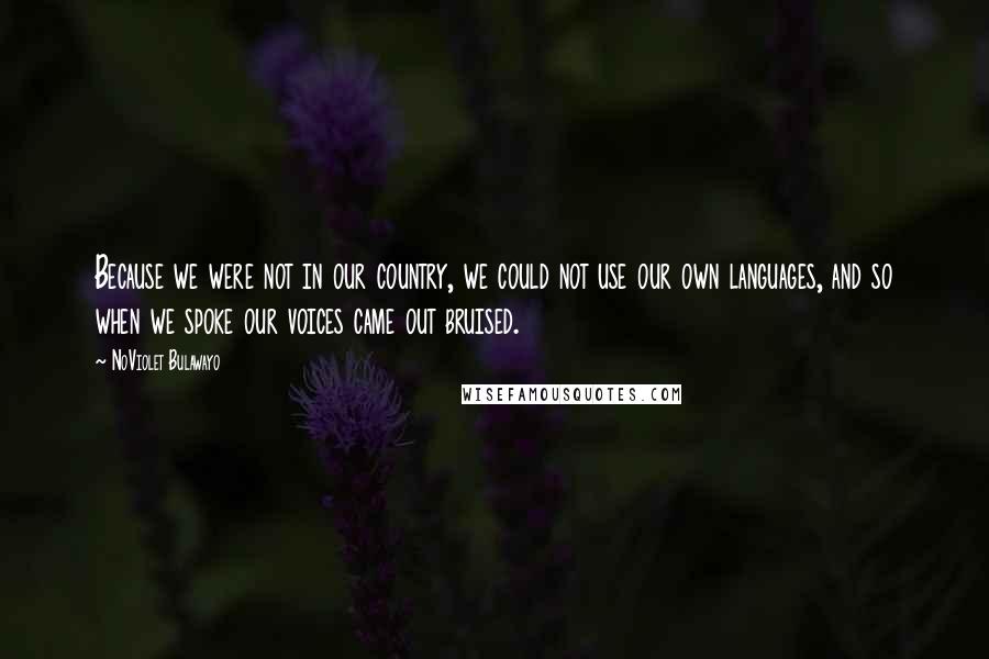 NoViolet Bulawayo Quotes: Because we were not in our country, we could not use our own languages, and so when we spoke our voices came out bruised.