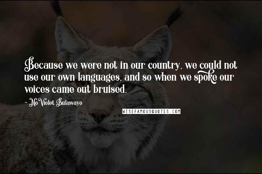 NoViolet Bulawayo Quotes: Because we were not in our country, we could not use our own languages, and so when we spoke our voices came out bruised.