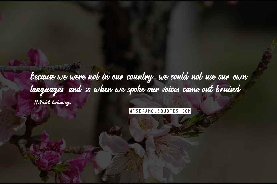 NoViolet Bulawayo Quotes: Because we were not in our country, we could not use our own languages, and so when we spoke our voices came out bruised.