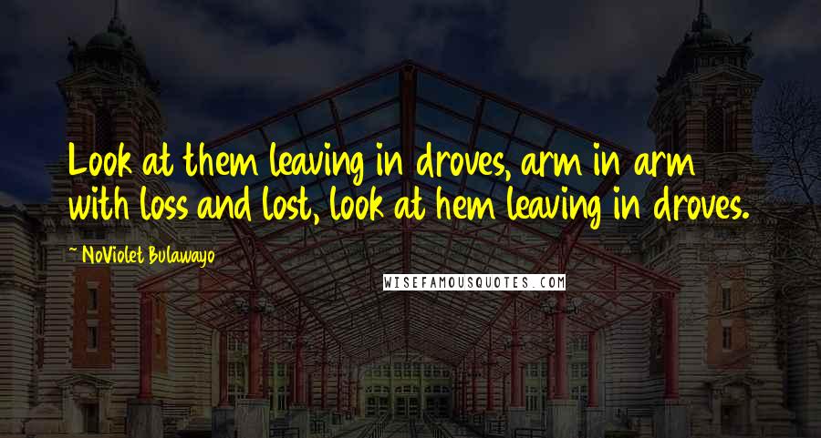 NoViolet Bulawayo Quotes: Look at them leaving in droves, arm in arm with loss and lost, look at hem leaving in droves.