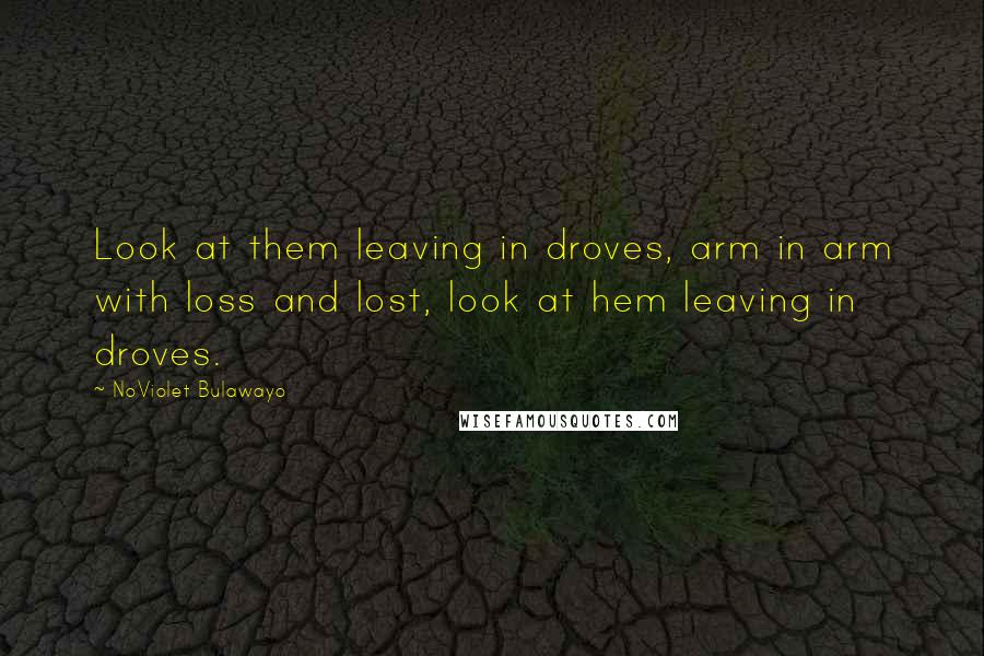 NoViolet Bulawayo Quotes: Look at them leaving in droves, arm in arm with loss and lost, look at hem leaving in droves.