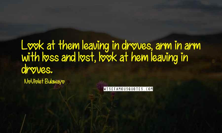 NoViolet Bulawayo Quotes: Look at them leaving in droves, arm in arm with loss and lost, look at hem leaving in droves.