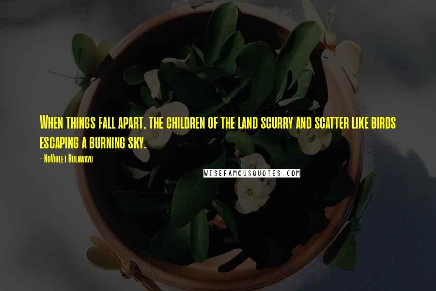 NoViolet Bulawayo Quotes: When things fall apart, the children of the land scurry and scatter like birds escaping a burning sky.