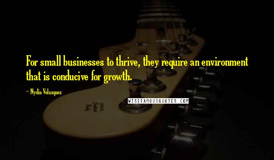 Nydia Velazquez Quotes: For small businesses to thrive, they require an environment that is conducive for growth.