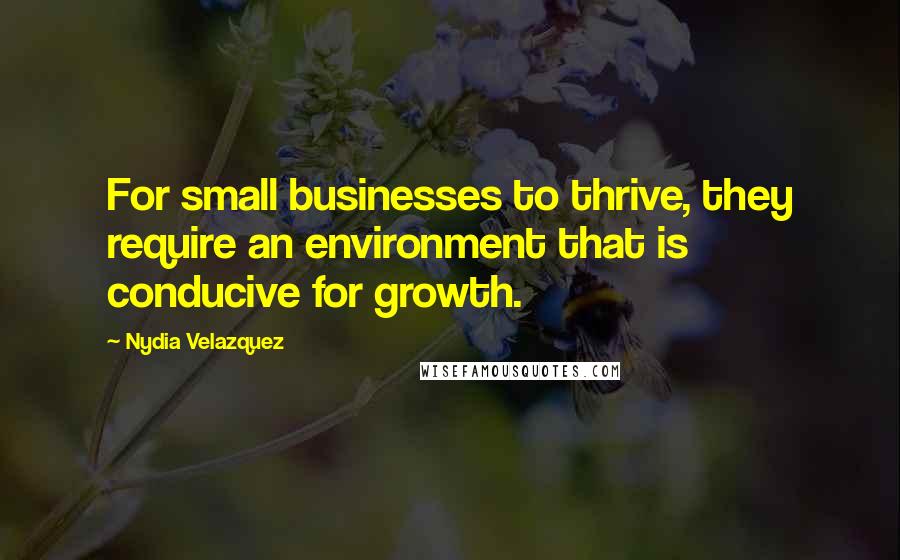 Nydia Velazquez Quotes: For small businesses to thrive, they require an environment that is conducive for growth.