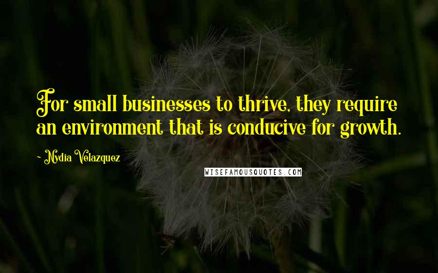 Nydia Velazquez Quotes: For small businesses to thrive, they require an environment that is conducive for growth.