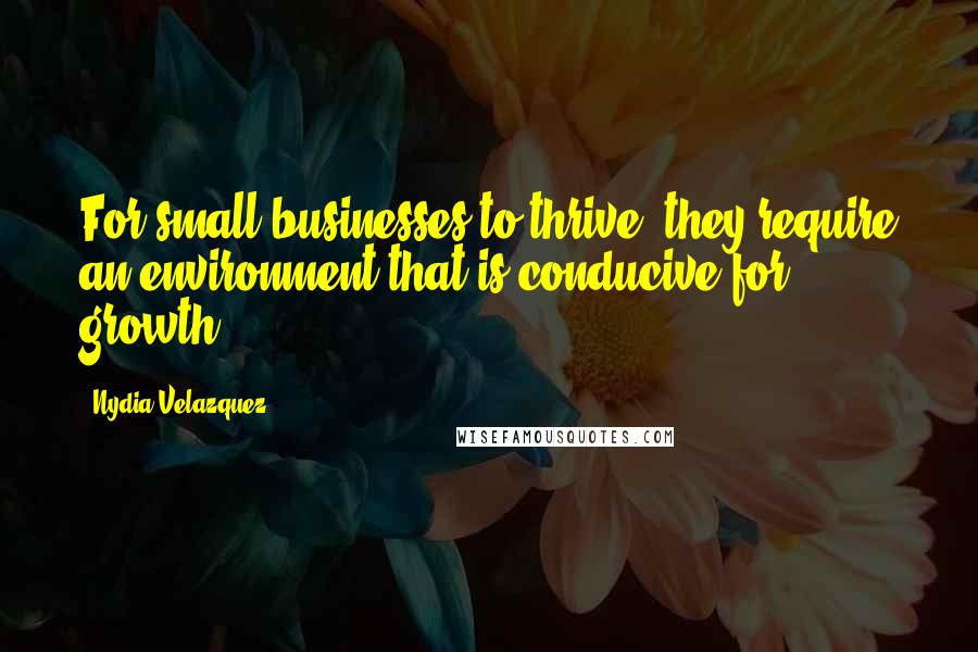 Nydia Velazquez Quotes: For small businesses to thrive, they require an environment that is conducive for growth.