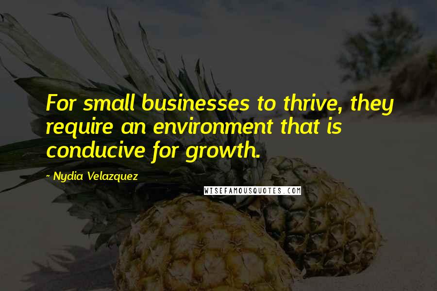 Nydia Velazquez Quotes: For small businesses to thrive, they require an environment that is conducive for growth.