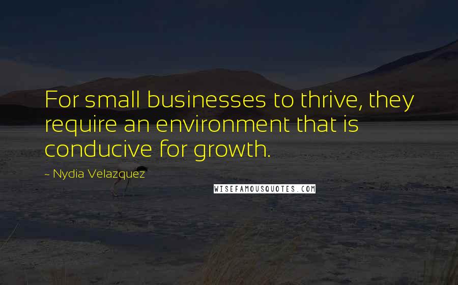 Nydia Velazquez Quotes: For small businesses to thrive, they require an environment that is conducive for growth.