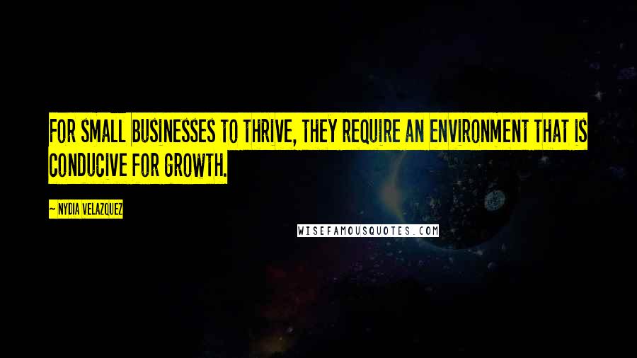 Nydia Velazquez Quotes: For small businesses to thrive, they require an environment that is conducive for growth.