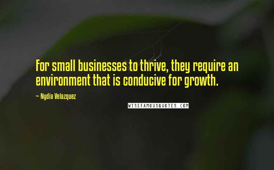 Nydia Velazquez Quotes: For small businesses to thrive, they require an environment that is conducive for growth.