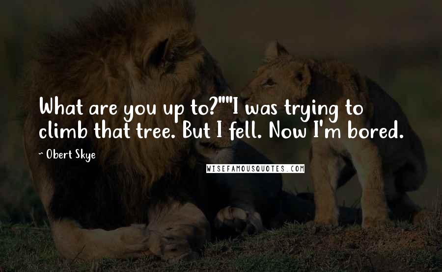 Obert Skye Quotes: What are you up to?""I was trying to climb that tree. But I fell. Now I'm bored.