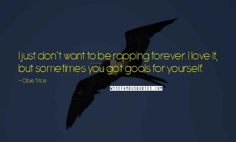 Obie Trice Quotes: I just don't want to be rapping forever. I love it, but sometimes you got goals for yourself.