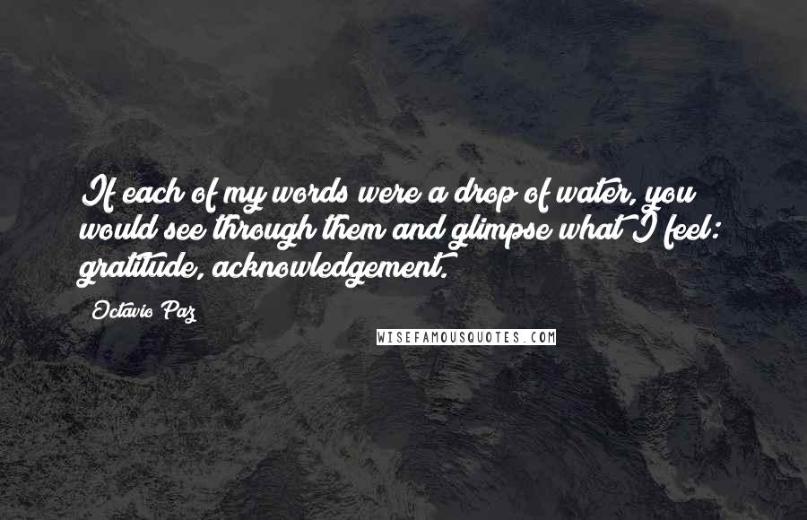 Octavio Paz Quotes: If each of my words were a drop of water, you would see through them and glimpse what I feel: gratitude, acknowledgement.