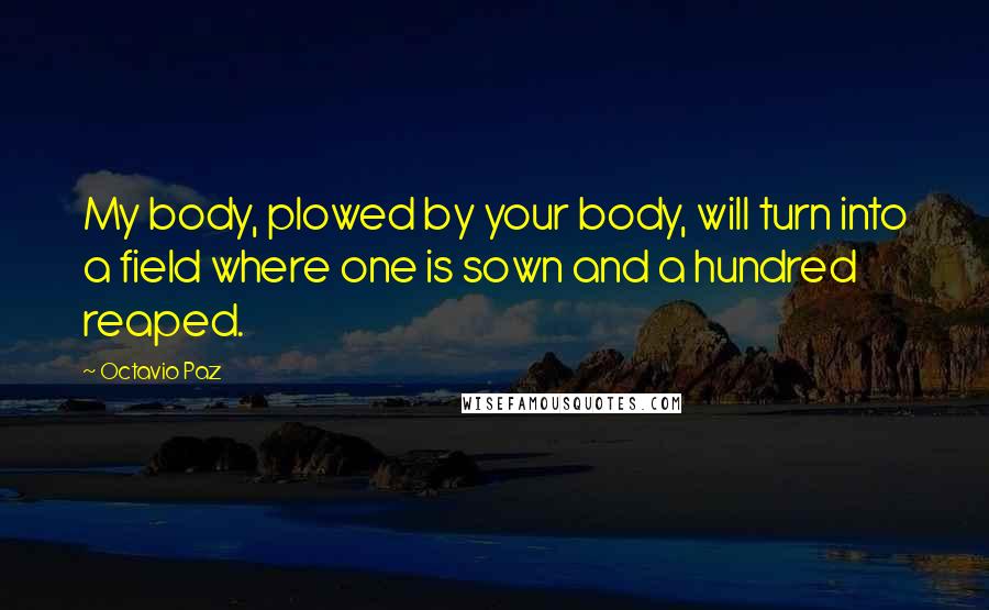 Octavio Paz Quotes: My body, plowed by your body, will turn into a field where one is sown and a hundred reaped.