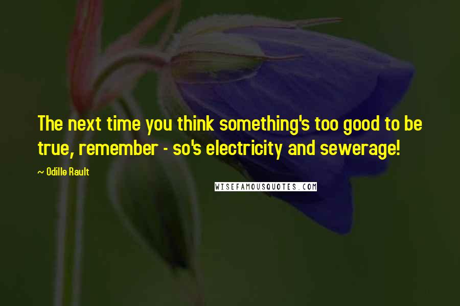 Odille Rault Quotes: The next time you think something's too good to be true, remember - so's electricity and sewerage!