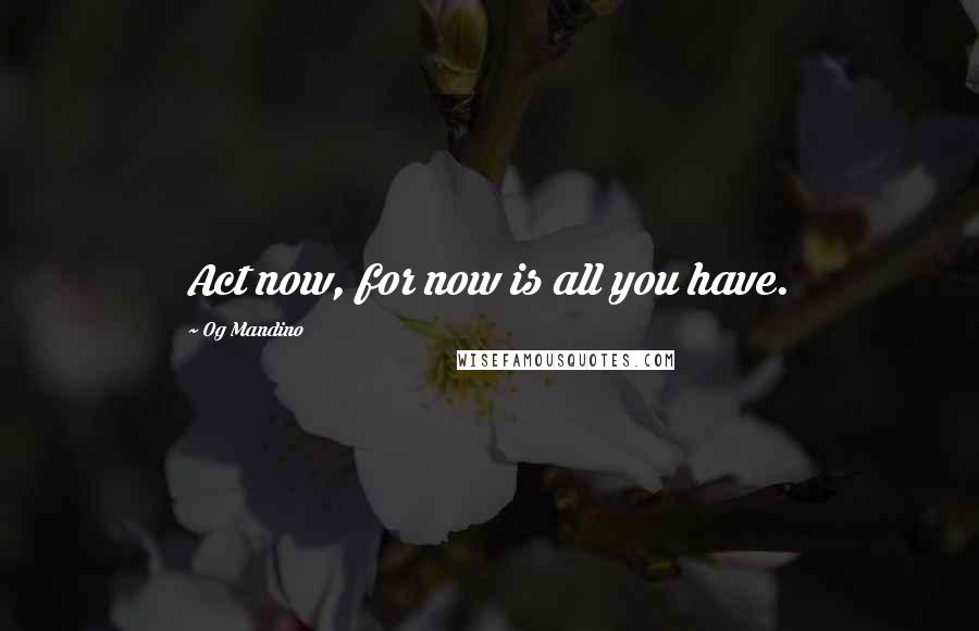 Og Mandino Quotes: Act now, for now is all you have.