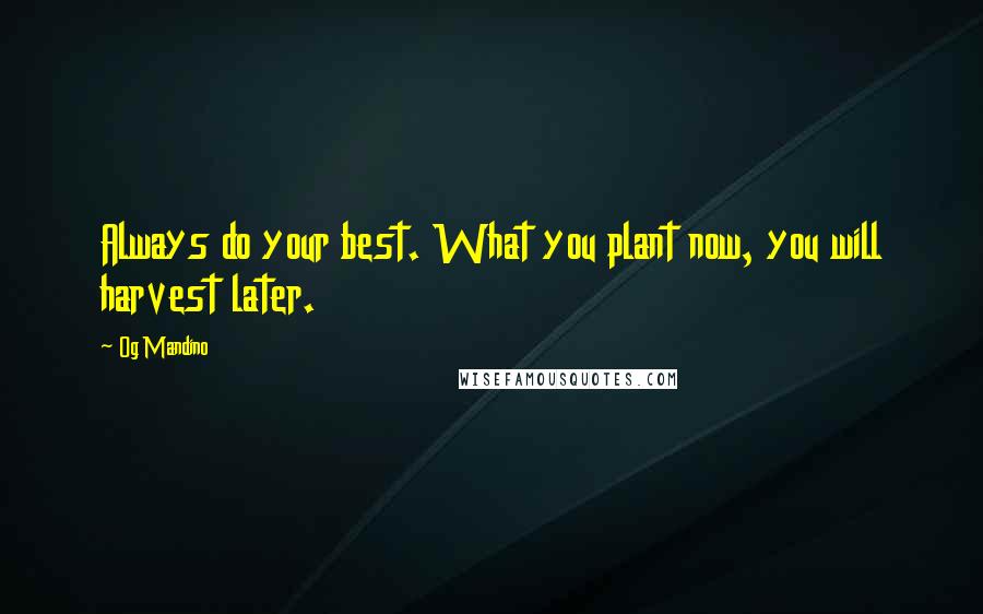 Og Mandino Quotes: Always do your best. What you plant now, you will harvest later.